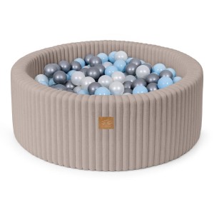 Basen z Kulkami dla Dziecka – Churros pebble-beige 200 Piłeczek Perłowy biały/Jasno Niebieski/Srebrny