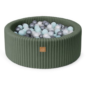 Basen z Kulkami dla Dziecka – Churros olive-sage-green 200 Piłeczek Perłowy biały/Perłowy Miętowy/Srebrny