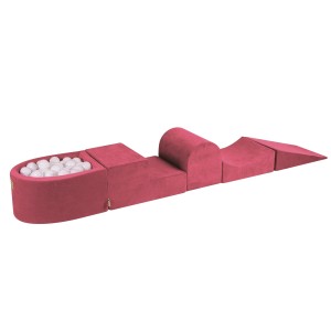 Piankowy Plac Zabaw dla Dzieci | Z Małym Basenem z Kulkami | Malinowa Czerwień | Velvet 100 Piłeczek Biały