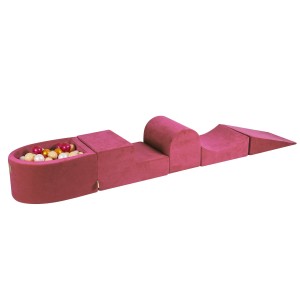 Piankowy Plac Zabaw dla Dzieci | Z Małym Basenem z Kulkami | Malinowa Czerwień | Velvet 100 Piłeczek Złoty/Beżowy/Biała Perła/Perłowobordowe