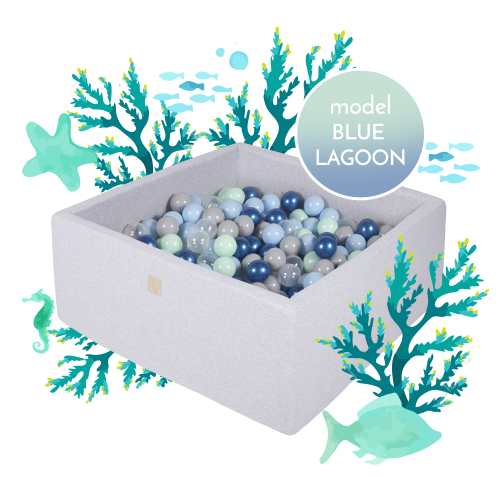 Kwadratowy Basen z 300 piłkami, 90x90x40cm, Jasnoszary, Cotton, Blue Lagoon
