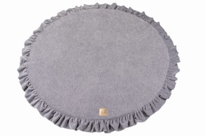MeowBaby® Mata do Zabawy 100cm dla Dziecka Okrągła z Falbanką, Welurowa, Jasnoszara