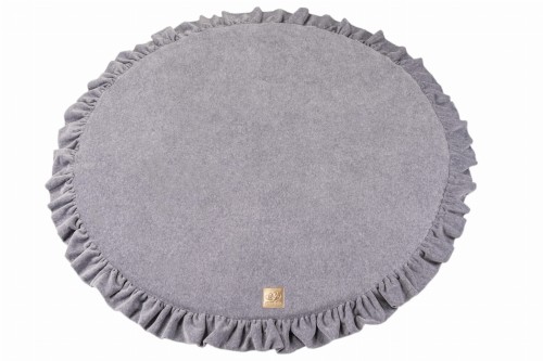 MeowBaby® Mata do Zabawy 100cm dla Dziecka Okrągła z Falbanką, Welurowa, Jasnoszara