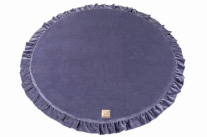 MeowBaby® Mata do Zabawy 100cm dla Dziecka Okrągła z Falbanką, Welurowa, Szaroniebieska