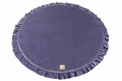 MeowBaby® Mata do Zabawy 100cm dla Dziecka Okrągła z Falbanką, Welurowa, Szaroniebieska