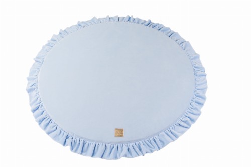 MeowBaby® Mata do Zabawy 100cm dla Dziecka Okrągła z Falbanką, Welurowy, Błękitna