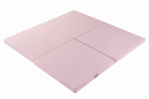 MeowBaby® Mata do Zabawy 120x120cm dla Dziecka Kwadratowa Składana, Welurowa, Jasnoróżowa