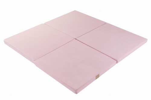 MeowBaby® Mata do Zabawy 120x120cm dla Dziecka Kwadratowa Składana, Welurowa, Jasnoróżowa