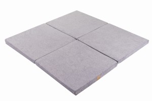 MeowBaby® Mata do Zabawy 120x120cm dla Dziecka Kwadratowa Składana, Welurowa, Jasnoszara