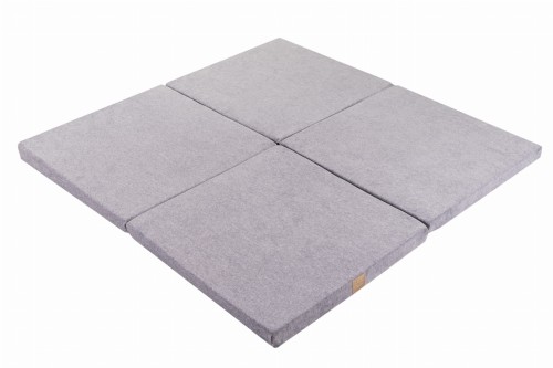 MeowBaby® Mata do Zabawy 120x120cm dla Dziecka Kwadratowa Składana, Welurowa, Jasnoszara