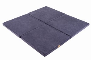 MeowBaby® Mata do Zabawy 120x120cm dla Dziecka Kwadratowa Składana, Welurowa, Szaroniebieska