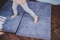 MeowBaby® Mata do Zabawy 120x120cm dla Dziecka Kwadratowa Składana, Welurowa, Szaroniebieska
