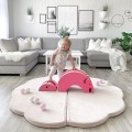 MeowBaby® Mata do Zabawy 160x160cm dla Dziecka Chmurka Składana, Welurowa, Jasnoróżowa