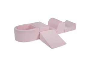 MeowBaby® Piankowy Zestaw do Zabawy z Suchym Basenem 57x45x30cm, Plac Zabaw dla Dziecka, 5 elementów, Welurowy, Jasnoróżowy: bez piłek