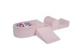 MeowBaby® Piankowy Zestaw do Zabawy z Suchym Basenem 57x45x30cm/100 piłek 7cm, Plac Zabaw dla Dziecka, 5 elementów, Welurowy, Jasnoróżowy: Białe/Szare/Jasnoróżowe