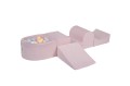 MeowBaby® Piankowy Zestaw do Zabawy z Suchym Basenem 57x45x30cm/100 piłek 7cm, Plac Zabaw dla Dziecka, 5 elementów, Welurowy, Jasnoróżowy: Błękitne/Białe/Miętowe/Pasteloworóżowe/Pastelowożółte