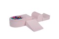 MeowBaby® Piankowy Zestaw do Zabawy z Suchym Basenem 57x45x30cm/100 piłek 7cm, Plac Zabaw dla Dziecka, 5 elementów, Welurowy, Jasnoróżowy: Fioletowe/Złote/Ciemnoróżowe/Turkusowe