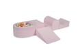 MeowBaby® Piankowy Zestaw do Zabawy z Suchym Basenem 57x45x30cm/100 piłek 7cm, Plac Zabaw dla Dziecka, 5 elementów, Welurowy, Jasnoróżowy: Jasnozielone/Jasnoróżowe/Białe/Żółte