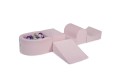 MeowBaby® Piankowy Zestaw do Zabawy z Suchym Basenem 57x45x30cm/100 piłek 7cm, Plac Zabaw dla Dziecka, 5 elementów, Welurowy, Jasnoróżowy: Jasnozielony/Fioletowe/Szare/Pasteloworóżowe