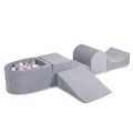 MeowBaby® Piankowy Zestaw do Zabawy z Suchym Basenem 57x45x30cm, Plac Zabaw dla Dziecka, 5 elementów, Welurowy, Jasnoszary: bez piłek