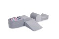 MeowBaby® Piankowy Zestaw do Zabawy z Suchym Basenem 57x45x30cm/100 piłek 7cm, Plac Zabaw dla Dziecka, 5 elementów, Welurowy, Jasnoszary: Białe/Perłowobiałe/Błękitne/Pasteloworóżowe