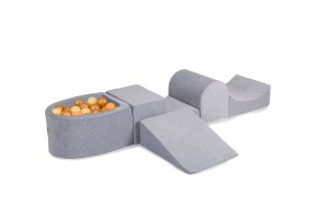 MeowBaby® Piankowy Zestaw do Zabawy z Suchym Basenem 57x45x30cm/100 piłek 7cm, Plac Zabaw dla Dziecka, 5 elementów, Welurowy, Jasnoszary: Brzoskwiniowe/Pastelowożółte/Złote