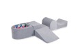 MeowBaby® Piankowy Zestaw do Zabawy z Suchym Basenem 57x45x30cm/100 piłek 7cm, Plac Zabaw dla Dziecka, 5 elementów, Welurowy, Jasnoszary: Jasnoróżowe/Niebieskie/Perłowobiałe/Miętowe
