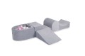 MeowBaby® Piankowy Zestaw do Zabawy z Suchym Basenem 57x45x30cm/100 piłek 7cm, Plac Zabaw dla Dziecka, 5 elementów, Welurowy, Jasnoszary: Pasteloworóżowe/Transparentne/Białe