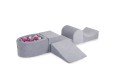 MeowBaby® Piankowy Zestaw do Zabawy z Suchym Basenem 57x45x30cm/100 piłek 7cm, Plac Zabaw dla Dziecka, 5 elementów, Welurowy, Jasnoszary: Perłowobiałe/Szare/Ciemnoróżowe