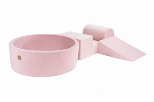 MeowBaby® Piankowy Zestaw do Zabawy z Suchym Basenem 90x30cm, Plac Zabaw dla Dziecka, 4 elementy, Welurowy, Jasnoróżowy: bez piłek