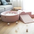 MeowBaby® Piankowy Zestaw do Zabawy z Suchym Basenem 90x30cm, Plac Zabaw dla Dziecka, 4 elementy, Welurowy, Jasnoróżowy: bez piłek