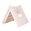 MeowBaby® Domek z drabinką dla dzieci 60x61 cm składaną do pokoju. Drewno, Len, Wiskoza, Różowy Domek, Biała drabinka