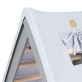 MeowBaby® Domek z drabinką dla dzieci 60x61 cm składaną do pokoju. Drewno, Len, Wiskoza, Szaroniebieski Domek, Szara drabinka