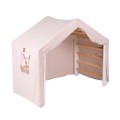 MeowBaby® Duży Domek z drabinką dla dzieci 112x61x94 cm składaną do pokoju. Drewno, Len, Wiskoza, Różowy Domek, Biała drabinka