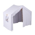 MeowBaby® Duży Domek z drabinką dla dzieci 112x61x94 cm składaną do pokoju. Drewno, Len, Wiskoza, Szaroniebieski Domek, Biała drabinka