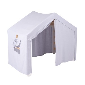 MeowBaby® Duży Domek z drabinką dla dzieci 112x61x94 cm składaną do pokoju. Drewno, Len, Wiskoza, Szaroniebieski Domek, Biała drabinka