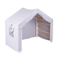 MeowBaby® Duży Domek z drabinką dla dzieci 112x61x94 cm składaną do pokoju. Drewno, Len, Wiskoza, Szaroniebieski Domek, Biała drabinka