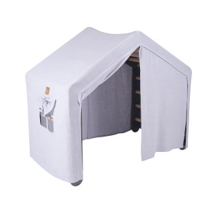 MeowBaby® Duży Domek z drabinką dla dzieci 112x61x94 cm składaną do pokoju. Drewno, Len, Wiskoza, Szaroniebieski Domek, Szara drabinka