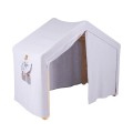 MeowBaby® Duży Domek z drabinką dla dzieci 112x61x94 cm składaną do pokoju. Drewno, Len, Wiskoza, Szaroniebieski Domek, Naturalna drabinka
