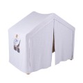 MeowBaby® Duży Domek z drabinką dla dzieci 112x61x94 cm składaną do pokoju. Drewno, Len, Wiskoza, Szaroniebieski Domek, Naturalna drabinka