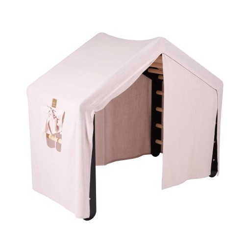 MeowBaby® Duży Domek z drabinką dla dzieci 112x61x94 cm składaną do pokoju. Drewno, Len, Wiskoza, Różowy Domek, Czarna drabinka