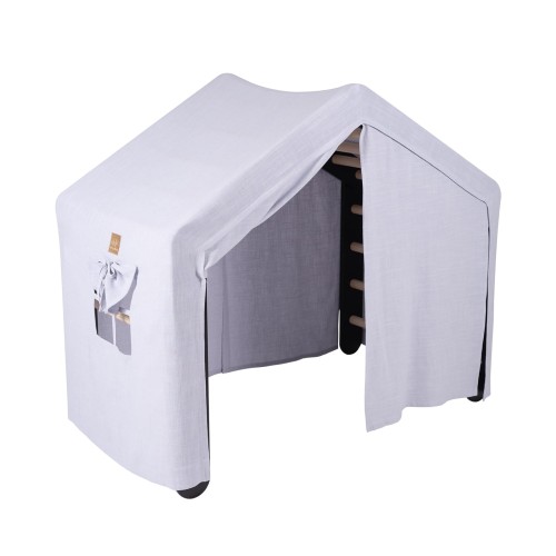 MeowBaby® Duży Domek z drabinką dla dzieci 112x61x94 cm składaną do pokoju. Drewno, Len, Wiskoza, Szaroniebieski Domek, Czarna drabinka