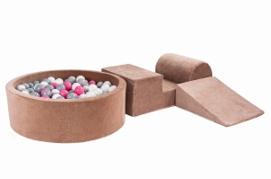 MeowBaby® Piankowy Zestaw do Zabawy z Suchym Basenem 90x30cm/200 Piłek 7cm, Plac Zabaw dla Dziecka, 4 elementy, Welurowy, Beżowy: Jasno różowe/Szare/Białe