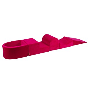 MeowBaby® Piankowy Zestaw do Zabawy z Suchym Basenem 57x45x30cm, Plac Zabaw dla Dziecka, 5 elementów, Welurowy, Magenta: bez piłek