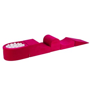 MeowBaby® Piankowy Zestaw do Zabawy z Suchym Basenem 57x45x30cm/100 piłek 7cm, Plac Zabaw dla Dziecka, 5 elementów, Welurowy, Magenta: Białe