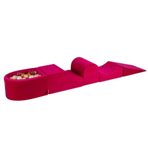 MeowBaby® Piankowy Zestaw do Zabawy z Suchym Basenem 57x45x30cm/100 piłek 7cm, Plac Zabaw dla Dziecka, 5 elementów, Welurowy, Magenta: Bordowa Perła/Złoty/Biała Perła/Beż