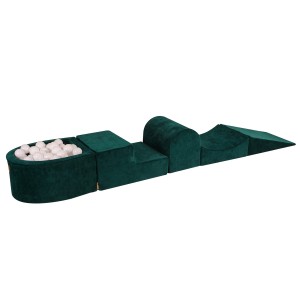 MeowBaby® Piankowy Zestaw do Zabawy z Suchym Basenem 57x45x30cm/100 piłek 7cm, Plac Zabaw dla Dziecka, 5 elementów, Welurowy, Ciemnozielony: Białe
