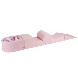 MeowBaby® Piankowy Zestaw do Zabawy z Suchym Basenem 57x45x30cm/100 piłek 7cm, Plac Zabaw dla Dziecka, 5 elementów, Welurowy, Jasnoróżowy: Biały/Szary/Pastelowy róż