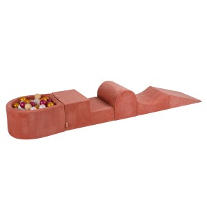 MeowBaby® Piankowy Zestaw do Zabawy z Suchym Basenem 57x45x30cm/100 piłek 7cm, Plac Zabaw dla Dziecka, 5 elementów, Welurowy, Czerwień Marsala: Bordowa Perła/Złoty/Biała Perła/Beż