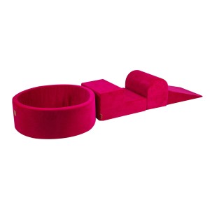 MeowBaby® Piankowy Zestaw do Zabawy z Suchym Basenem 90x30cm, Plac Zabaw dla Dziecka, 4 elementy, Welurowy, Magenta: bez piłek